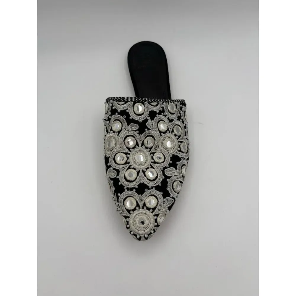*ONE LEFT SHOE* Tory Burch Elora Black White Silver Flat Mule Size 8 Replacement